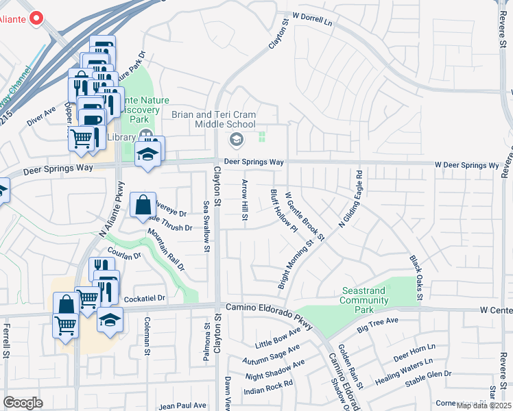 map of restaurants, bars, coffee shops, grocery stores, and more near 6631 April Bend Court in North Las Vegas