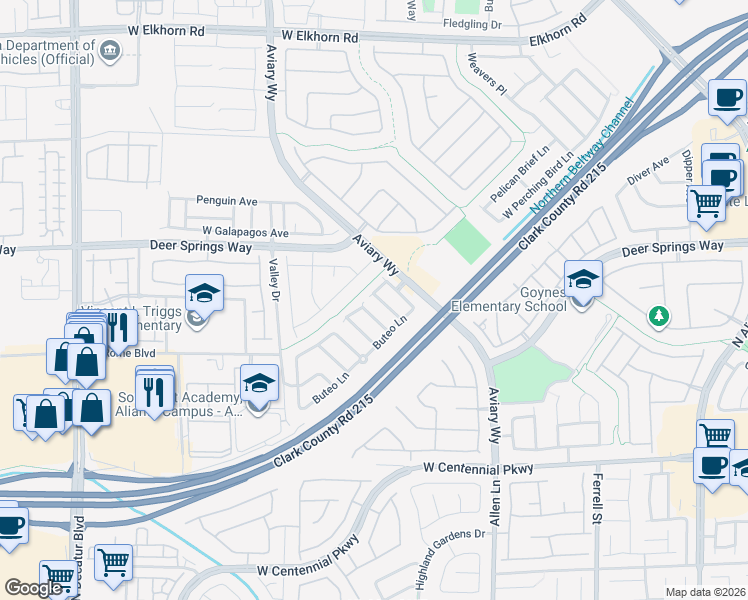 map of restaurants, bars, coffee shops, grocery stores, and more near 6709 Wood Thrush Place in North Las Vegas