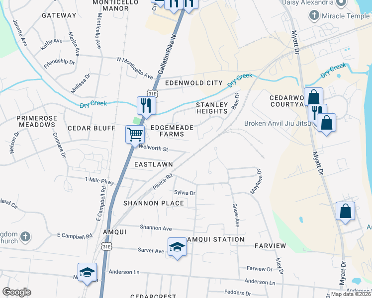 map of restaurants, bars, coffee shops, grocery stores, and more near 199 Welworth Street in Nashville
