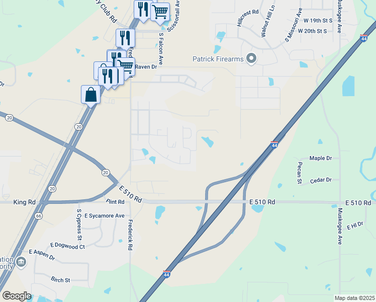 map of restaurants, bars, coffee shops, grocery stores, and more near 2501 Pheasant Dr in Claremore
