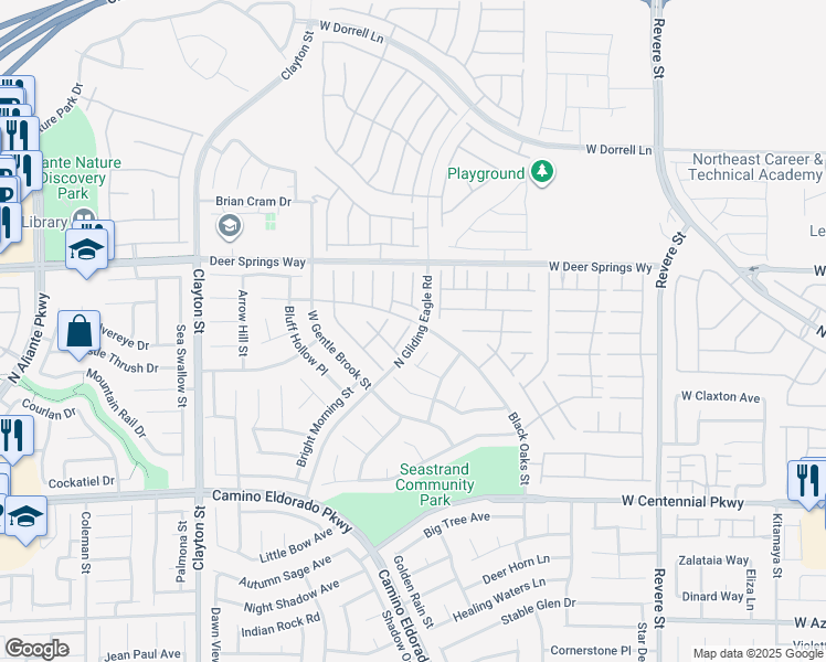 map of restaurants, bars, coffee shops, grocery stores, and more near 6636 Cliff Shore Court in North Las Vegas