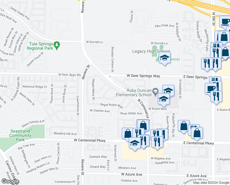 map of restaurants, bars, coffee shops, grocery stores, and more near 444 Lava Beds Way in North Las Vegas