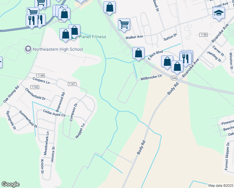 map of restaurants, bars, coffee shops, grocery stores, and more near 609 Millbrooke Circle in Elizabeth City