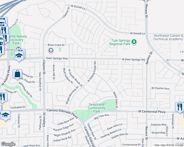map of restaurants, bars, coffee shops, grocery stores, and more near 6636 Cliff Shore Court in North Las Vegas