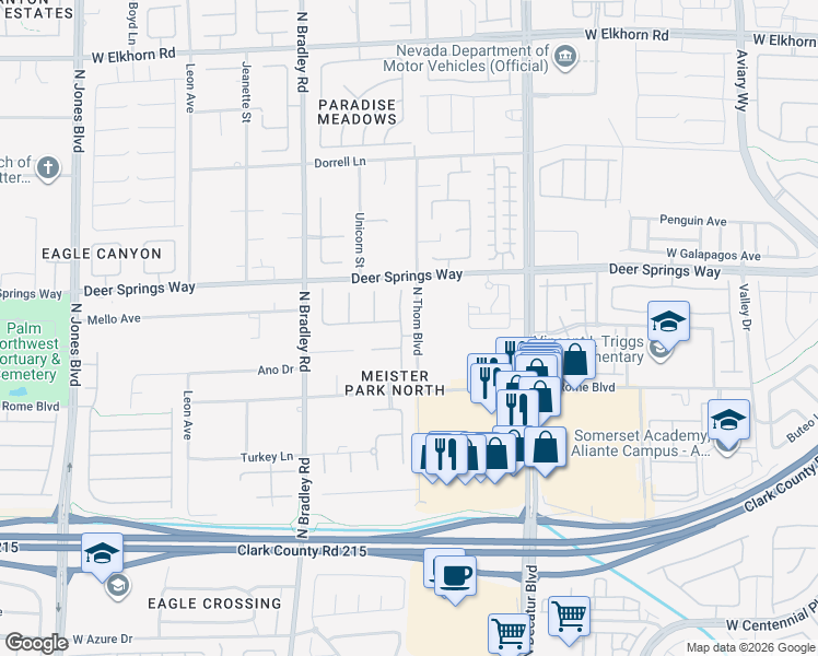 map of restaurants, bars, coffee shops, grocery stores, and more near 6700 Sycamore View Street in Las Vegas