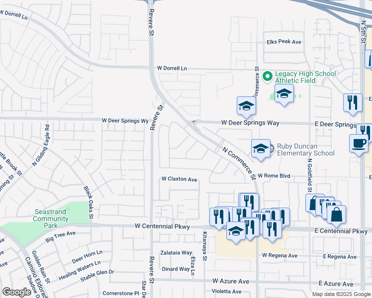 map of restaurants, bars, coffee shops, grocery stores, and more near 629 Painted Opus Place in North Las Vegas