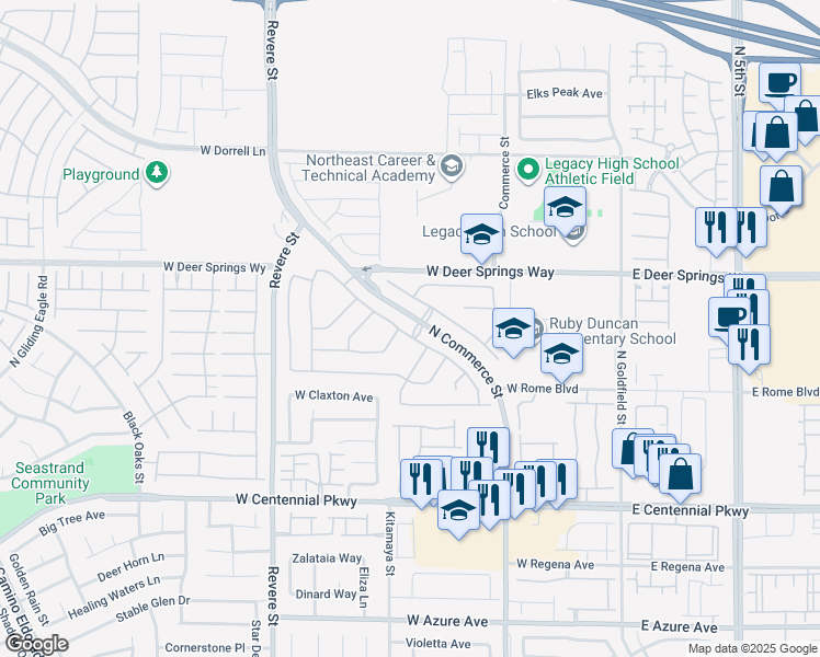 map of restaurants, bars, coffee shops, grocery stores, and more near 6702 Cinnabar Coast Lane in North Las Vegas