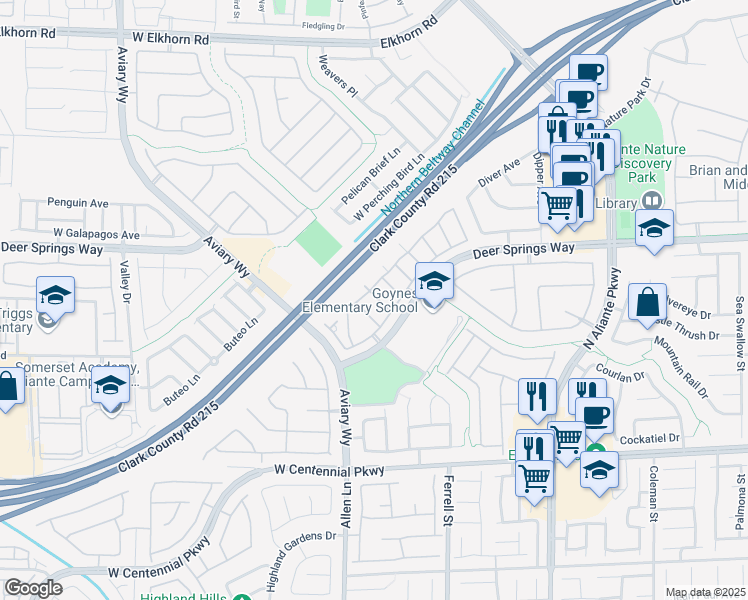 map of restaurants, bars, coffee shops, grocery stores, and more near 3517 Hazelnut Pine Place in North Las Vegas