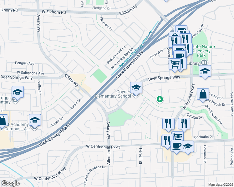 map of restaurants, bars, coffee shops, grocery stores, and more near 3517 Hazelnut Pine Place in North Las Vegas
