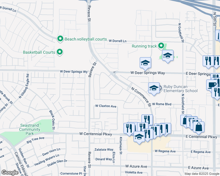 map of restaurants, bars, coffee shops, grocery stores, and more near 629 Painted Opus Place in North Las Vegas