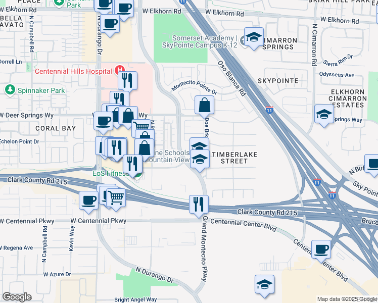 map of restaurants, bars, coffee shops, grocery stores, and more near 6640 Grand Montecito Parkway in Las Vegas