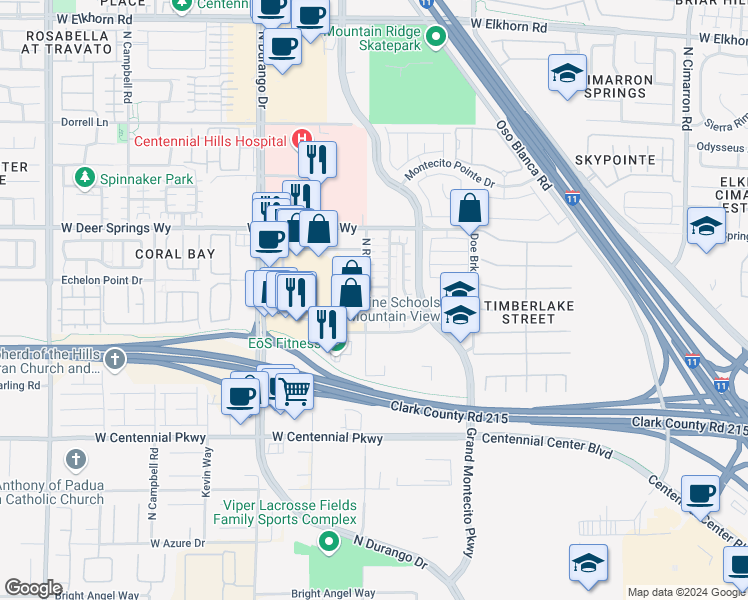 map of restaurants, bars, coffee shops, grocery stores, and more near 8569 Calomeria Court in Las Vegas