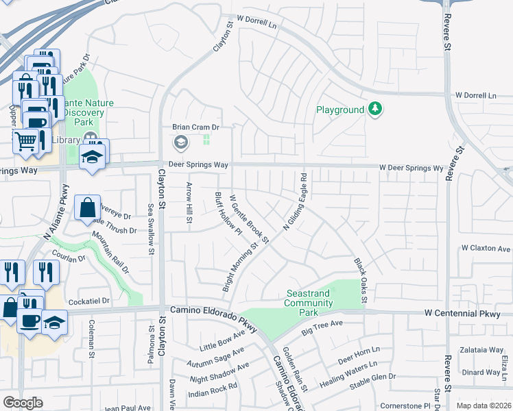 map of restaurants, bars, coffee shops, grocery stores, and more near 6652 Fort William Street in North Las Vegas