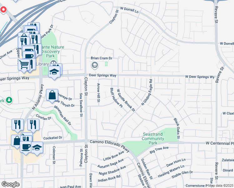 map of restaurants, bars, coffee shops, grocery stores, and more near 1761 West Gentle Brook Street in North Las Vegas