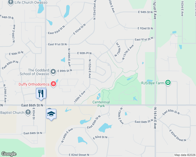 map of restaurants, bars, coffee shops, grocery stores, and more near 15319 89th Court in Owasso