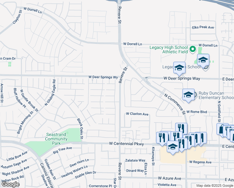 map of restaurants, bars, coffee shops, grocery stores, and more near 6648 Towerstone Street in North Las Vegas