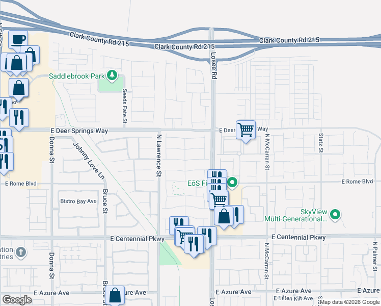 map of restaurants, bars, coffee shops, grocery stores, and more near 2655 East Deer Springs Way in North Las Vegas