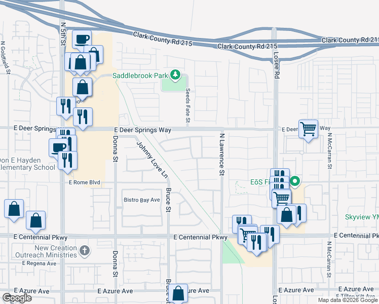 map of restaurants, bars, coffee shops, grocery stores, and more near 1612 John Bevy Court in North Las Vegas