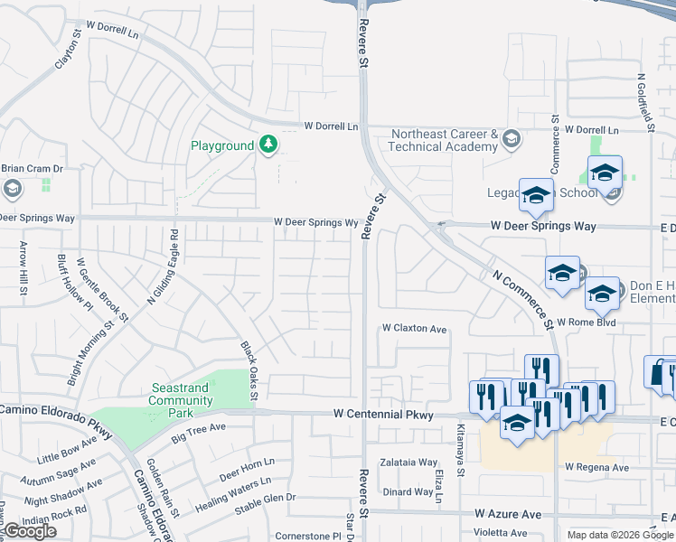 map of restaurants, bars, coffee shops, grocery stores, and more near 824 Fox Mountain Court in North Las Vegas