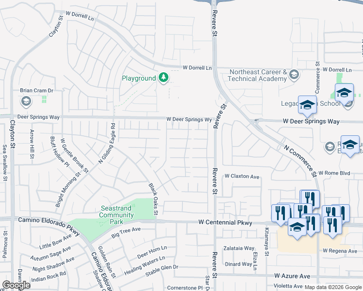 map of restaurants, bars, coffee shops, grocery stores, and more near 1008 Peaceful Glen Court in North Las Vegas