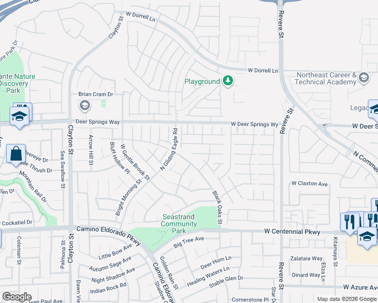 map of restaurants, bars, coffee shops, grocery stores, and more near 1320 Cactus Grove Court in North Las Vegas