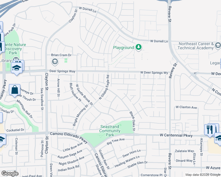 map of restaurants, bars, coffee shops, grocery stores, and more near 6636 Cliff Shore Court in North Las Vegas