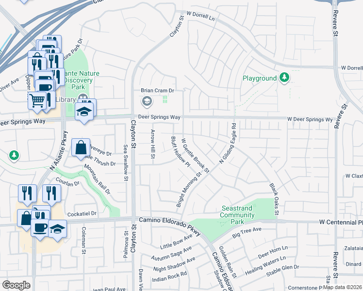 map of restaurants, bars, coffee shops, grocery stores, and more near 1761 West Gentle Brook Street in North Las Vegas