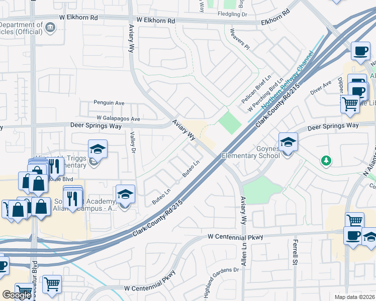 map of restaurants, bars, coffee shops, grocery stores, and more near 6709 Wood Thrush Place in North Las Vegas