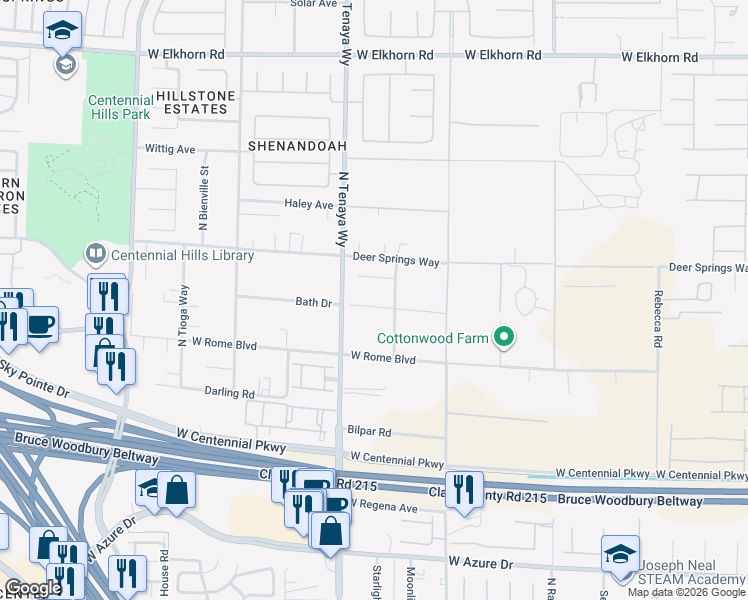map of restaurants, bars, coffee shops, grocery stores, and more near 7112 Bath Drive in Las Vegas