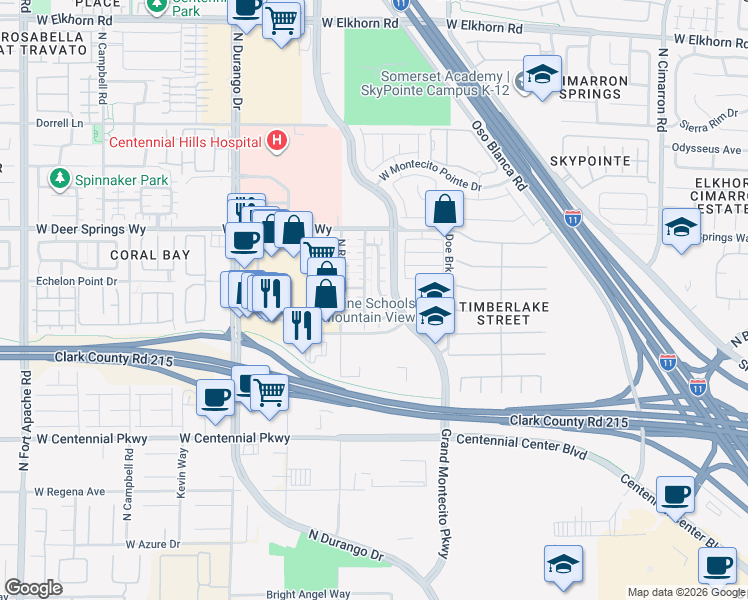 map of restaurants, bars, coffee shops, grocery stores, and more near 8553 Pinellia Court in Las Vegas
