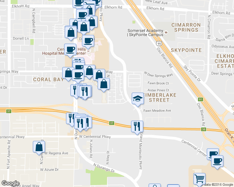map of restaurants, bars, coffee shops, grocery stores, and more near 8553 Pinellia Court in Las Vegas