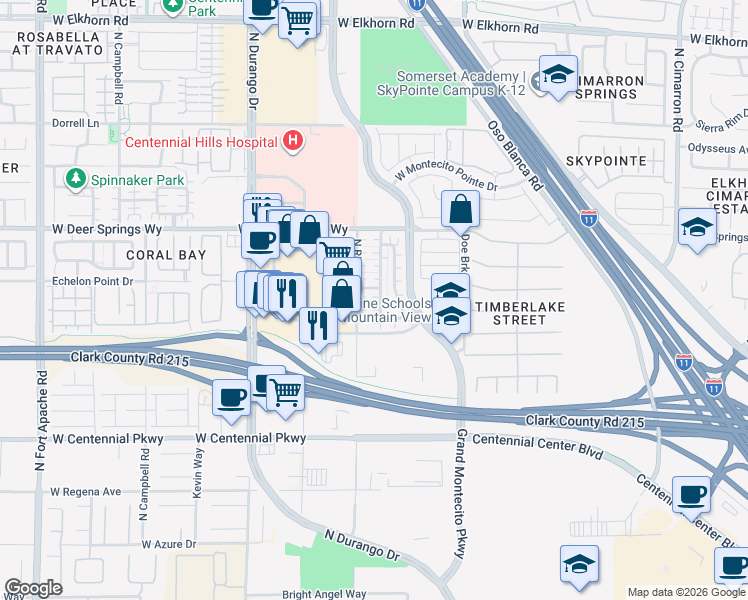 map of restaurants, bars, coffee shops, grocery stores, and more near 8553 Pinellia Court in Las Vegas