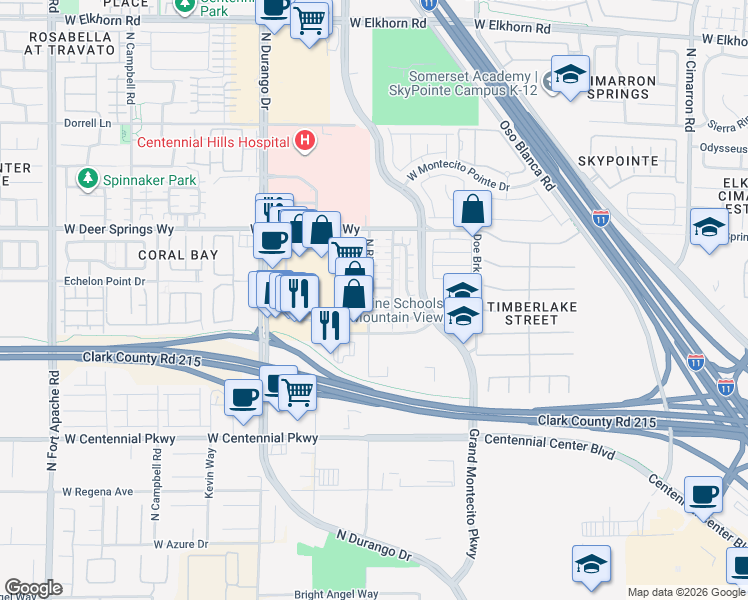 map of restaurants, bars, coffee shops, grocery stores, and more near 8553 Pinellia Court in Las Vegas