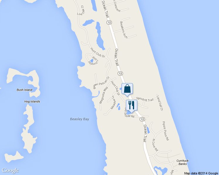 map of restaurants, bars, coffee shops, grocery stores, and more near 535 Magnolia Way in Corolla