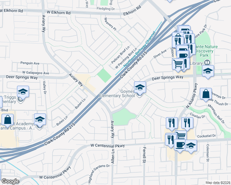 map of restaurants, bars, coffee shops, grocery stores, and more near 6637 Lookout Lodge Lane in North Las Vegas