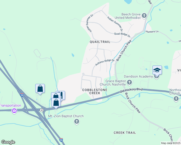 map of restaurants, bars, coffee shops, grocery stores, and more near 1736 Autumn Ridge Drive in Nashville