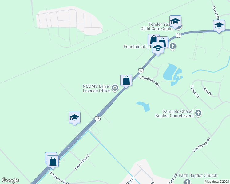 map of restaurants, bars, coffee shops, grocery stores, and more near 126 Hannah Drive in Elizabeth City