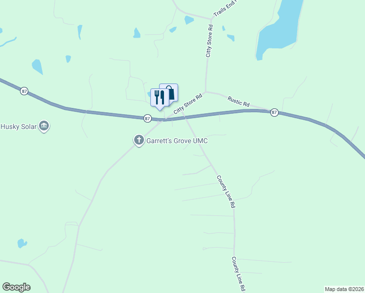 map of restaurants, bars, coffee shops, grocery stores, and more near 186 County Line Road in Reidsville