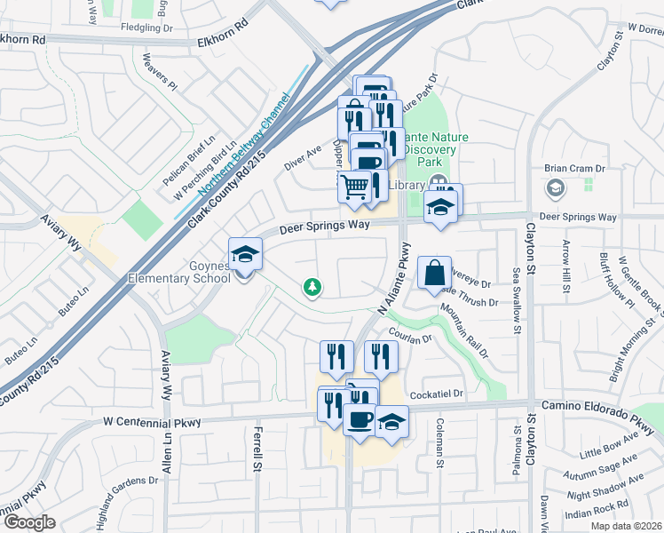 map of restaurants, bars, coffee shops, grocery stores, and more near 6703 Tufted Duck Way in North Las Vegas