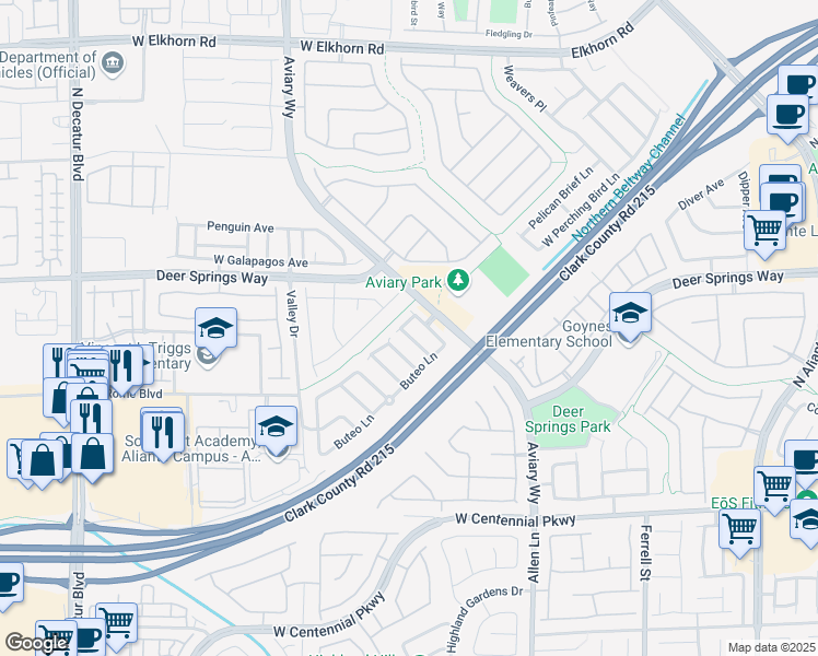 map of restaurants, bars, coffee shops, grocery stores, and more near 6708 Wood Thrush Place in North Las Vegas
