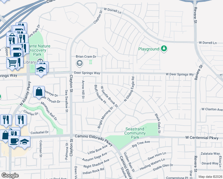 map of restaurants, bars, coffee shops, grocery stores, and more near 6656 Fort William Street in North Las Vegas