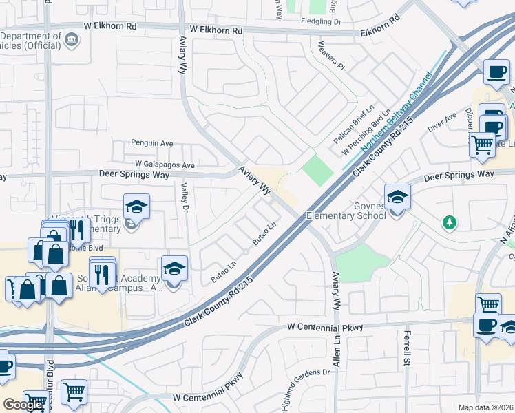 map of restaurants, bars, coffee shops, grocery stores, and more near 6708 Wood Thrush Place in North Las Vegas