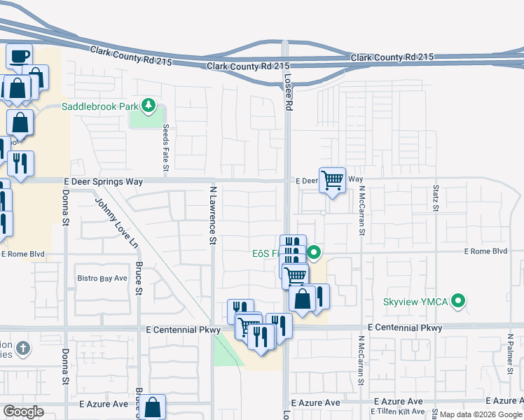map of restaurants, bars, coffee shops, grocery stores, and more near 2379 Albury Avenue in North Las Vegas