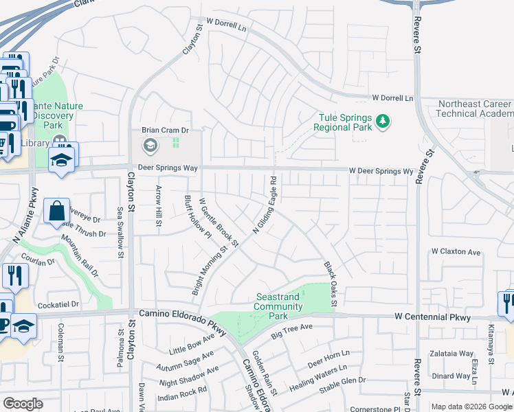 map of restaurants, bars, coffee shops, grocery stores, and more near 6636 Cliff Shore Court in North Las Vegas