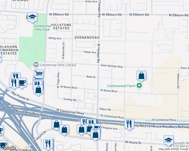 map of restaurants, bars, coffee shops, grocery stores, and more near 7255 Bath Drive in Las Vegas