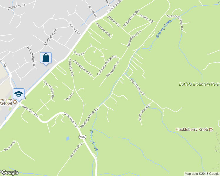 map of restaurants, bars, coffee shops, grocery stores, and more near 2422 Sinking Creek Road in Johnson City