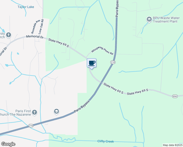 map of restaurants, bars, coffee shops, grocery stores, and more near 1939 Tennessee 69A in Camden