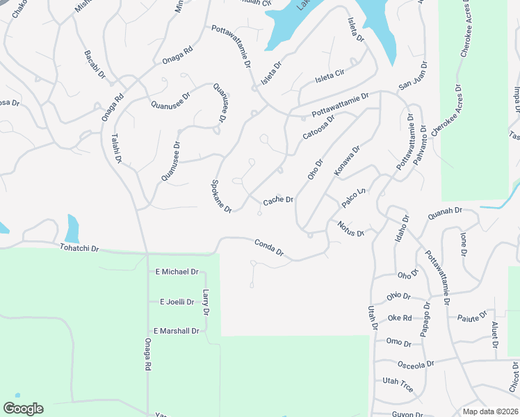 map of restaurants, bars, coffee shops, grocery stores, and more near 1 Setsi Circle in Cherokee Village