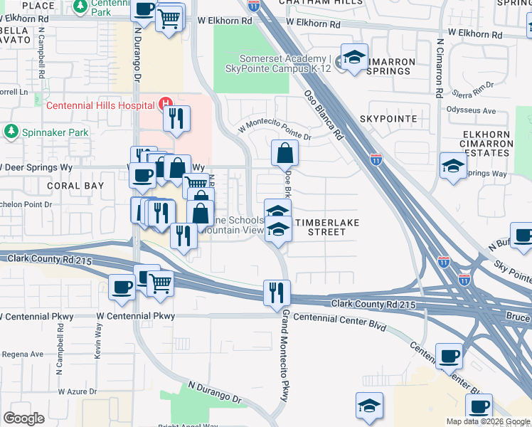map of restaurants, bars, coffee shops, grocery stores, and more near 6640 Grand Montecito Pkwy in Las Vegas