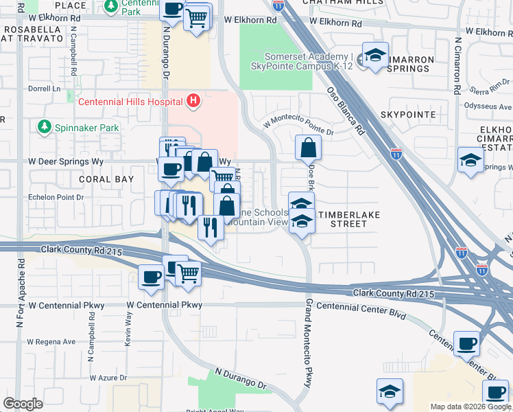 map of restaurants, bars, coffee shops, grocery stores, and more near 8553 Pinellia Court in Las Vegas